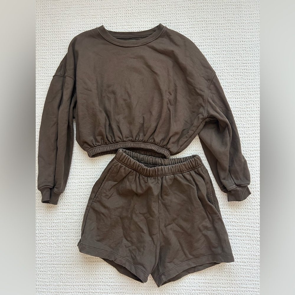 Daily Drills Women's Cropped Sweatshirt & Shorts Set - Brown